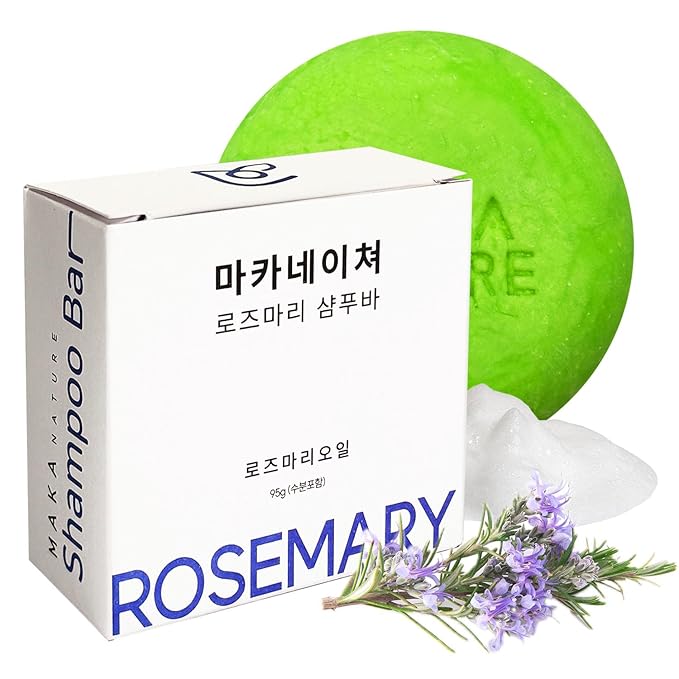 Maka Nature Low-Carbon Shampoo Bar | Korean K-Beauty Haircare with Natural Ingredients for Scalp & Hair Types | Vegan, Eco-Friendly, pH balanced, 3.35oz (Rosemary)