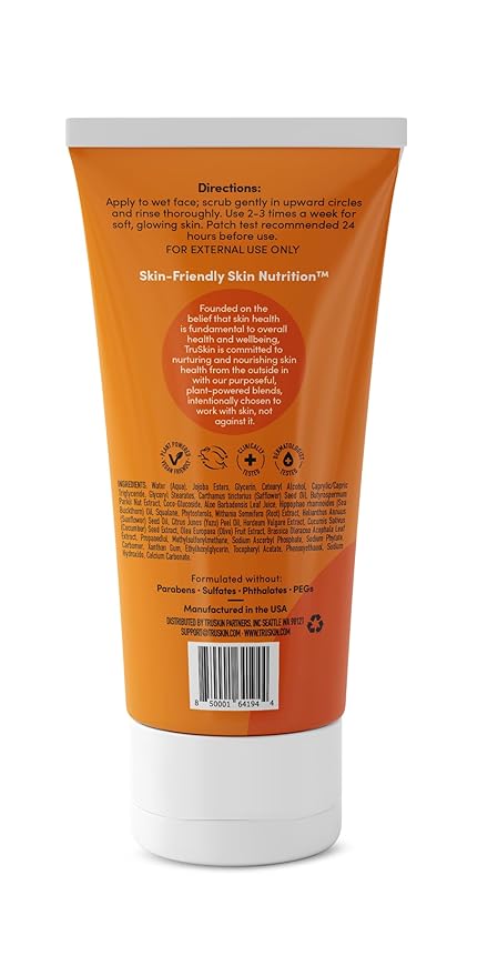 TruSkin Vitamin C Gentle Face Scrub - Brightening Daily Face Exfoliator for All Skin Types - Softens & Smooths Skin with Vitamin C, Yuzu Lemon, and Exfoliating Bora Bora White Sand - 4 Fl. Oz