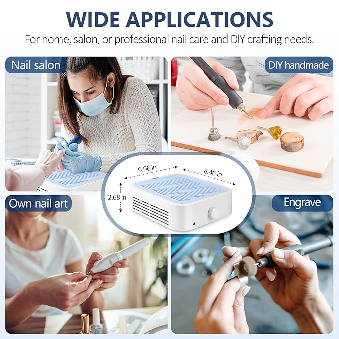 LIONVISON Nail Dust Collector for Salons: Manicure Pedicure Tool for Beginners DIY Nail Tech With Reusable Filter