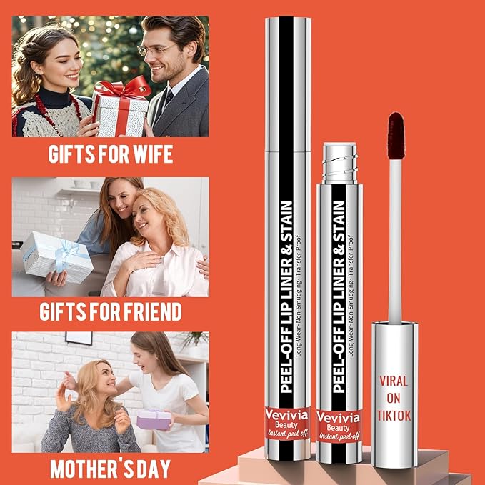 2pcs Lip Stain Peel Off - Lip Liner Stain Long Lasting Waterproof,2-in-1 Lip Liner with Tweezer Nude Matte,Non-Stick Cup,Highly Pigmented，Natural Finish,Stay On All Day,Perfect for Gift (Nude+Rose)