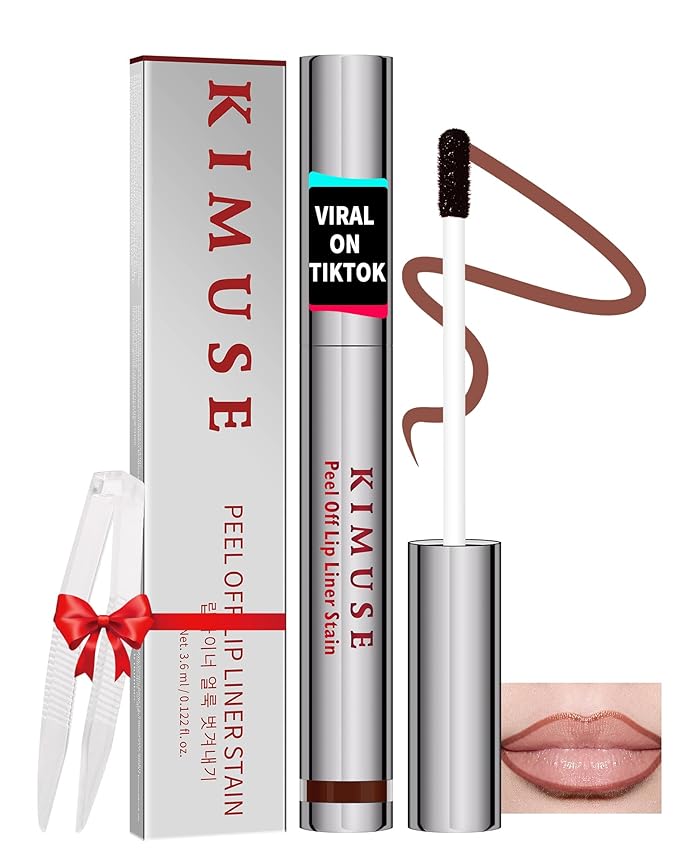KIMUSE Lip Stain Peel Off, Peel Off Lip Liner Stain with Tweezer, Long Lasting, Waterproof, Transfer Proof Lipstains Color, Smudge-Free, Easy Removal, Matte Finish