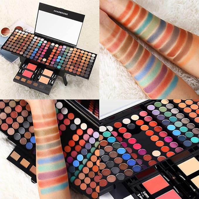 CHARMCODE 190 Colors Cosmetic Make up Palette Set Kit Combination with Eyeshadow Facial Blusher Eyebrow Powder Face Concealer Eyeliner Pencil A Mirror All-in-One Makeup Gift (Multicolor)