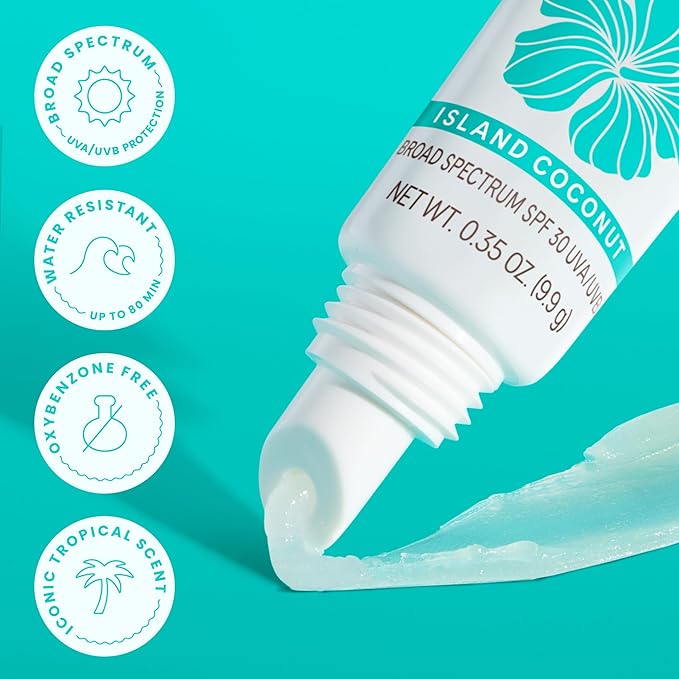 Hawaiian Tropic Lip Sunscreen SPF 30, Island Coconut | SPF Lip Balm, Beach Essentials, Travel Size Sunscreen for Lips, 0.3oz