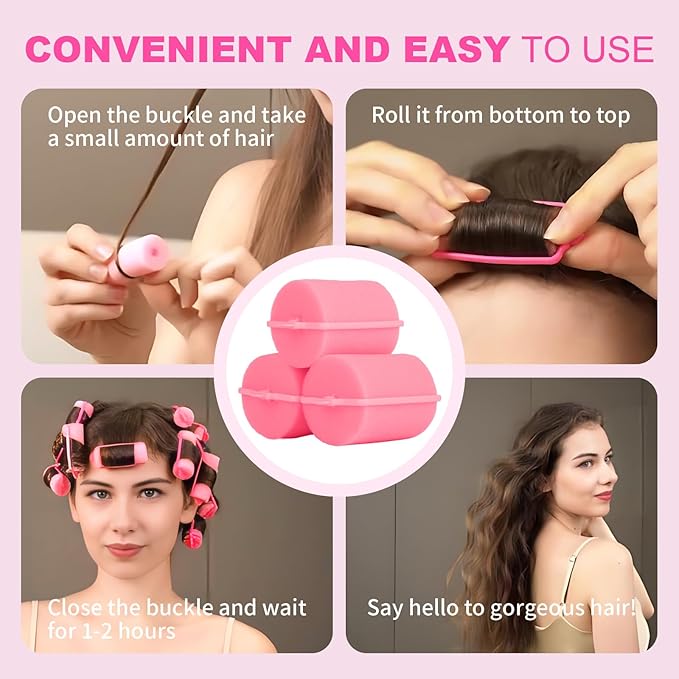 24 Pieces Foam Sponge Hair Rollers - Soft Sleeping Hair Curlers for Hair Styling (2inch, Pink)