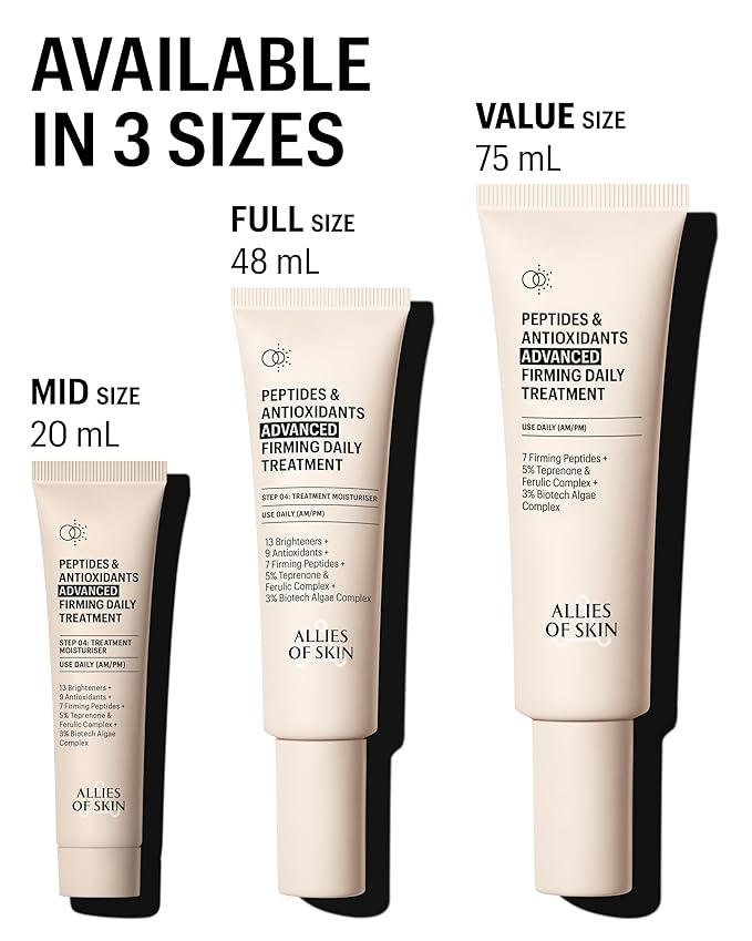 Allies of Skin Peptides & Antioxidants Advanced Firming Daily Treatment with 13 Brighteners, 9 Antioxidants, 7 Firming Peptides, 5% Teprenone & Ferulic Complex and 3% Biotech Algae Complex 20ml/0.67oz