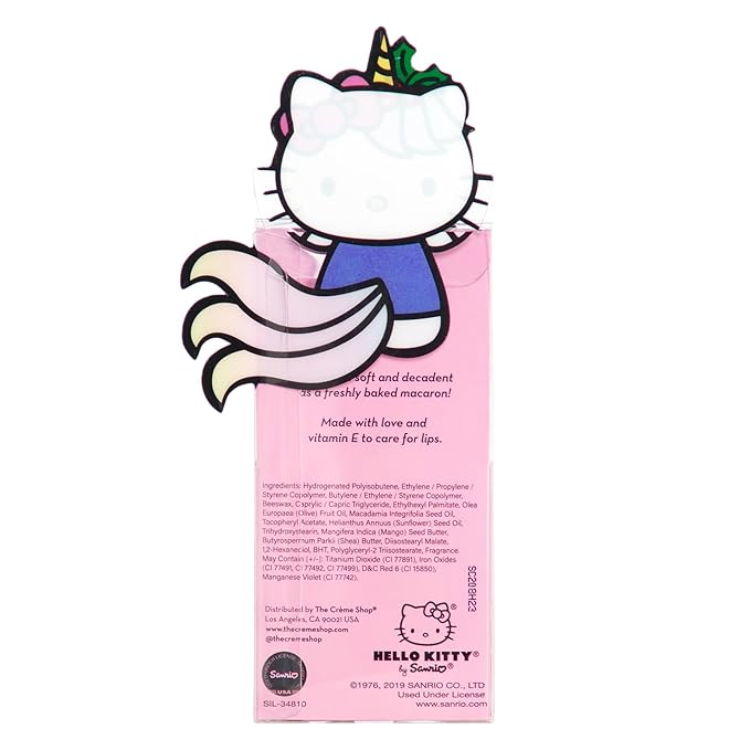 The Crème Shop x Hello Kitty Macaron Lip Balm, Korean Lip Balm with Shea Butter and Vitamin E - Holiday Unicorn Winter Apple Pie