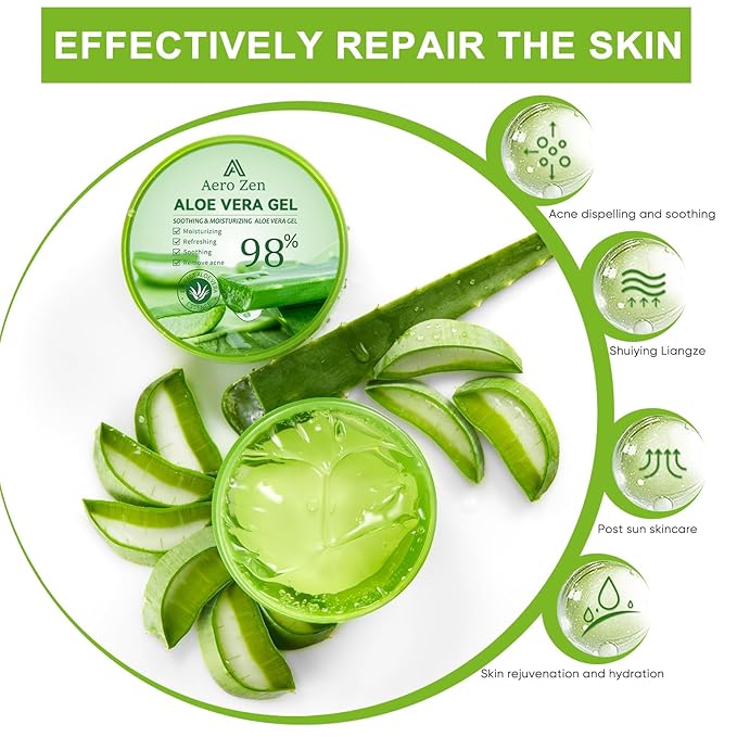 Organic Aloe Vera Gel for Face & Body Made within 12 Hours of Harvest, 98% Pure Aloe Vera Gel for Skin,Scalp,& Hair, Soothing Aloe Face Moisturizer,Multipurpose Skin Care（10oz）