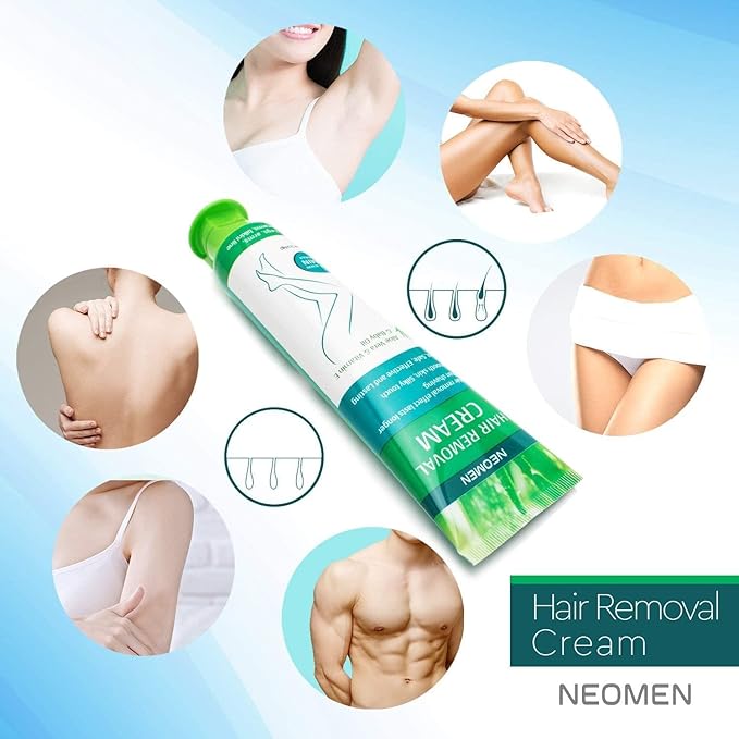 Hair Removal Cream for Men & Women : Painless Depilatory for Sensitive Skin & Intimate Areas, Moisturizing with Aloe Vera & Vitamin E, Safe for Face, Underarms, Bikini, Arms, Legs