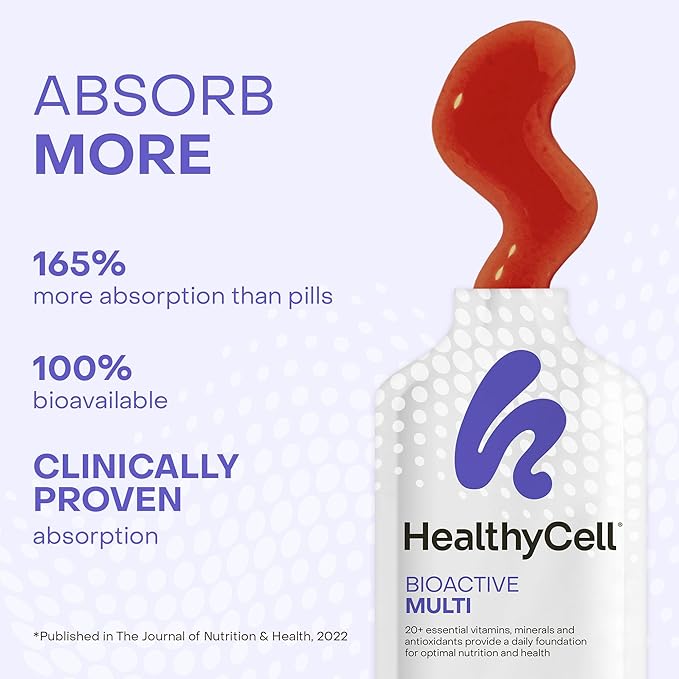 Healthycell Bioactive Daily Liquid Multivitamin for Men & Women – 20+ Essential Vitamins, Minerals & Antioxidants for Brain, Heart, Immune Support, Skin & Hair Support - 14 Gel Packs