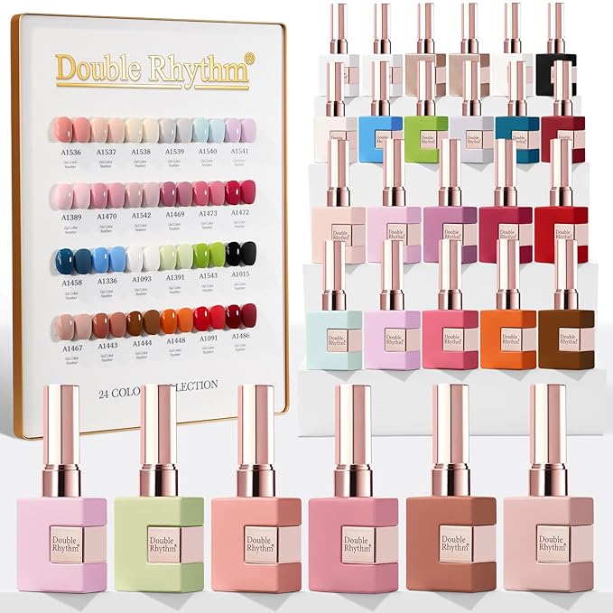 Double Rhythm 28Pcs 0.5Oz Gel Nail Polish Set Same Color Same Bottle Soak Off Gel Polish Kit Nail Art Manicure Salon DIY at Home for Women (White Pink Collection-T24-2)