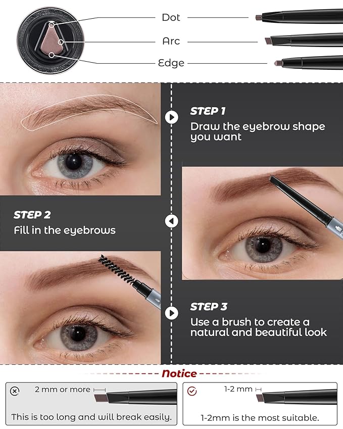12Pcs Microblading Eyebrow Pencils Light Brown Waterproof Eye Brow Pencil w/Eye Brow Razor & Scissors Kit 0.5mm Ultra-Fine Tip Creates Hair-Like Strokes for Women Effortless Natural Brows