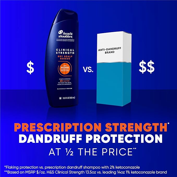 Head & Shoulders Clinical Strength Dandruff Shampoo and Conditioner Set, Dry Scalp Relief, Up to 100% Flake Protection, Selenium Sulfide Formula, 13.5 & 9.1 Fl Oz, 2 Pack