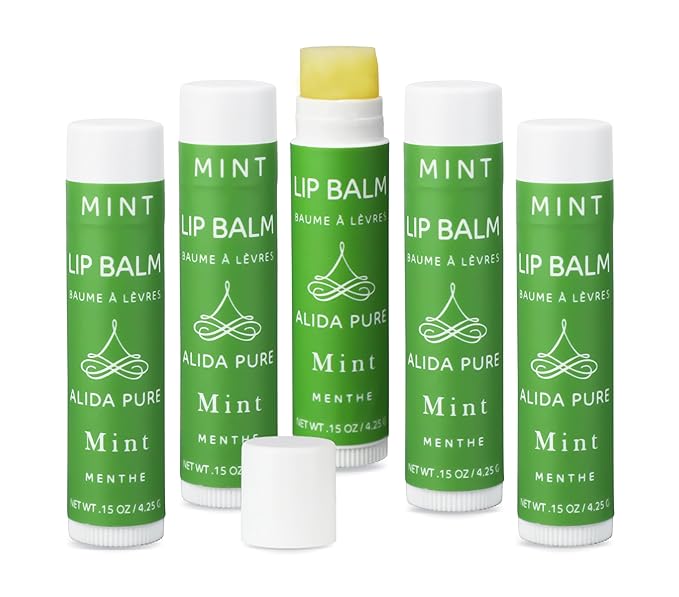 Mint Lip Balm Collection, Vegan Lip Balm Set, Beeswax Free, with Avocado Oil, Organic Jojoba Oil, and Vitamin E, Natural Moisturizer for Dry, Chapped Lips, 5 Tube Set