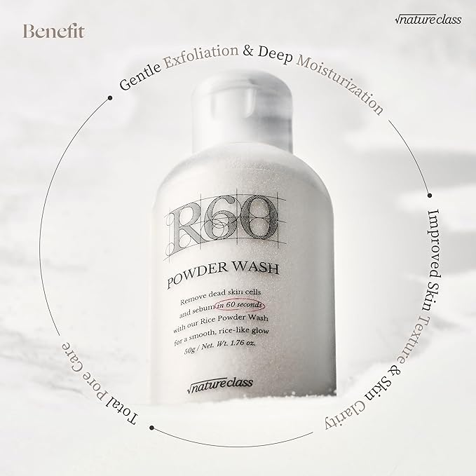 R60 Rice Enzyme Powder Face Wash Cleanser – Exfoliating, Deep Cleansing, Removes Pore Impurities for Soft Radiant Skin, Korean Skincare1.76oz