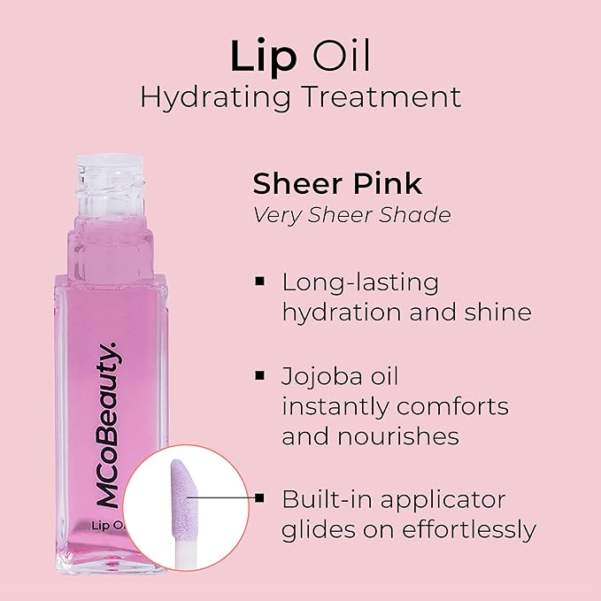 MCoBeauty Lip Oil Hydrating Treatment, Pink Lady, Moisturizing Shine for Naturally Beautiful Lips, Vegan, Cruelty Free Cosmetics