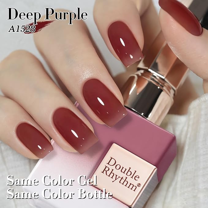 Double Rhythm 0.50 OZ Translucent Gel Polish Same Color Same Bottle Sheer Pastel Neutral Natural Milky 15 ML Jelly UV Nail Art DIY at Home (Deep Purple-A1528)