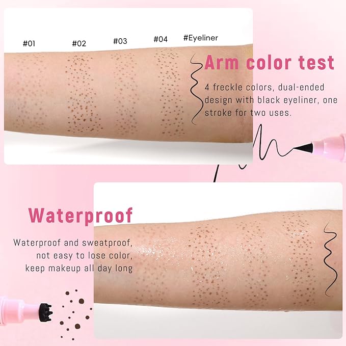 Freckle Stamp with Eyeliner Pen 2 in 1 for Natural Lifelike Faux Freckle Waterproof Fake Freckles Stain Marker for Sunkissed Makeup #Dark Brown&Black