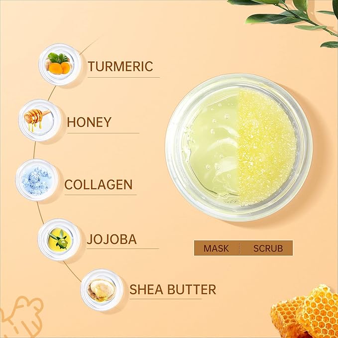 ANAIRUI Lip Therapy Set - Lip Care Kit - Includes Sugar Lip Scrub & Jelly Lip Sleep Mask, Lips Balm & Moisturizer, Dark Lip Care, Moisturizing for Fuller, Softer Lips (Turmeric & Honey)