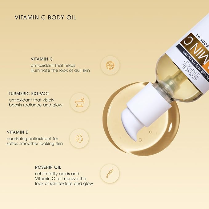 Advanced Clinicals Vitamin C illuminating Body Oil For Women & Men |Vitamin C Oil Skin Care Body Moisturizer With Vitamin E + Botanicals To Help Improve Appearance Of Dark Spots + Dry Skin, 2 Piece