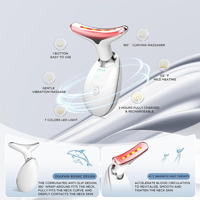 Facial Massager, Red-Light-Therapy-for-Face and Neck, Red Light Therapy Wand, 7 Color Led Face Neck Sculpting Tool for Skin Care