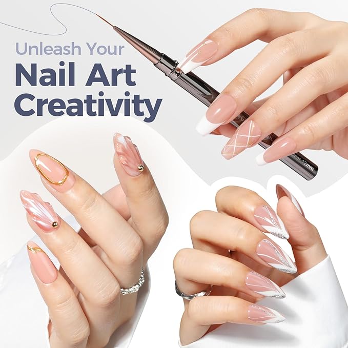 UNA GELLA Nail Art Brushes Metallic, Liner Pens 5Pcs Set For Nail Art Gel Polish, Gray Color, Detail Nail Art Design Painting Brush Set For Nails Gel Fine Drawing Nail Tools, 6/9/11/15/18mm Sizes