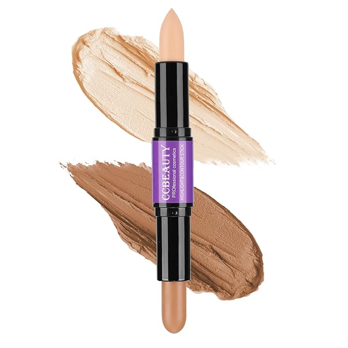 CCbeauty 2-IN-1 Matte Contour Stick Makeup,Cream Dual Highlighter Bronzer Stick, Highlighting & Contouring Kit, Highlight Concealer Sticks for Face Shaping, Long Lasting & Waterproof