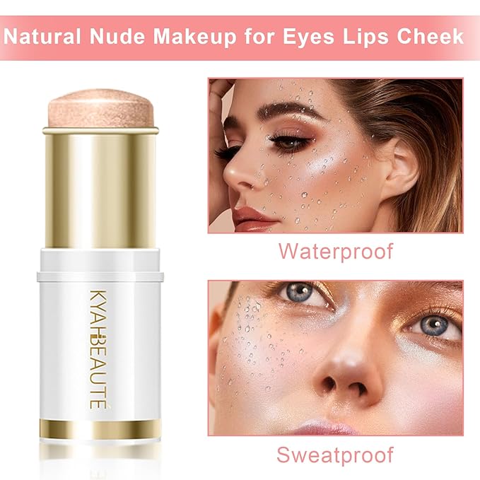Ponhey Highlighter Makeup Stick for Face and Body, Non-greasy Finish,Delivers a Natural Glow, Long Lasting Waterproof Pearl White Glimmer Glow Sparkly Glitter Body Shimmer