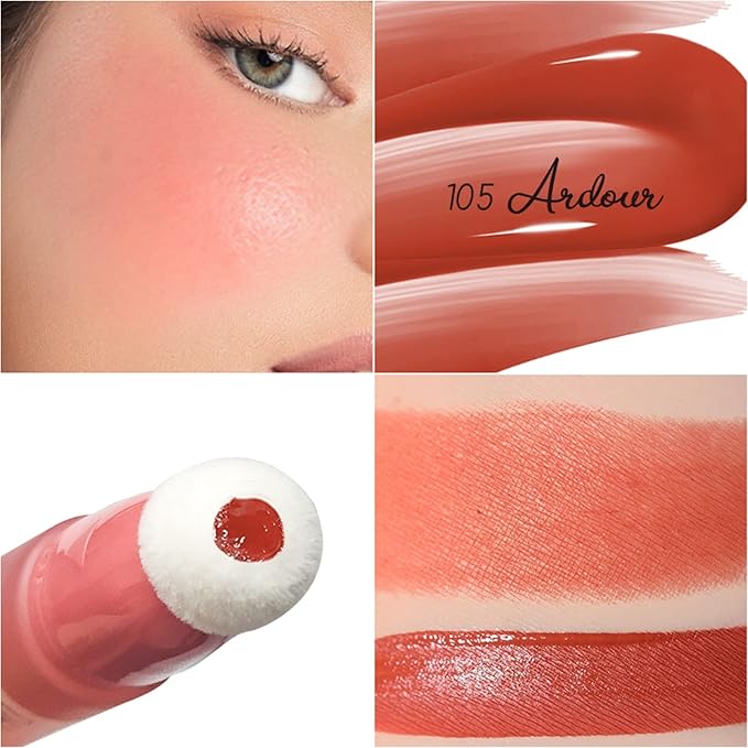 Blush Beauty Wand,Matte Face Blush Contour Wand with Cushion Applicator,Smooth Creamy Liquid Blush Wand,Blendable Blush Rouge Stick for Cheek,Cruelty-free,105 Ardour,Brownish Red