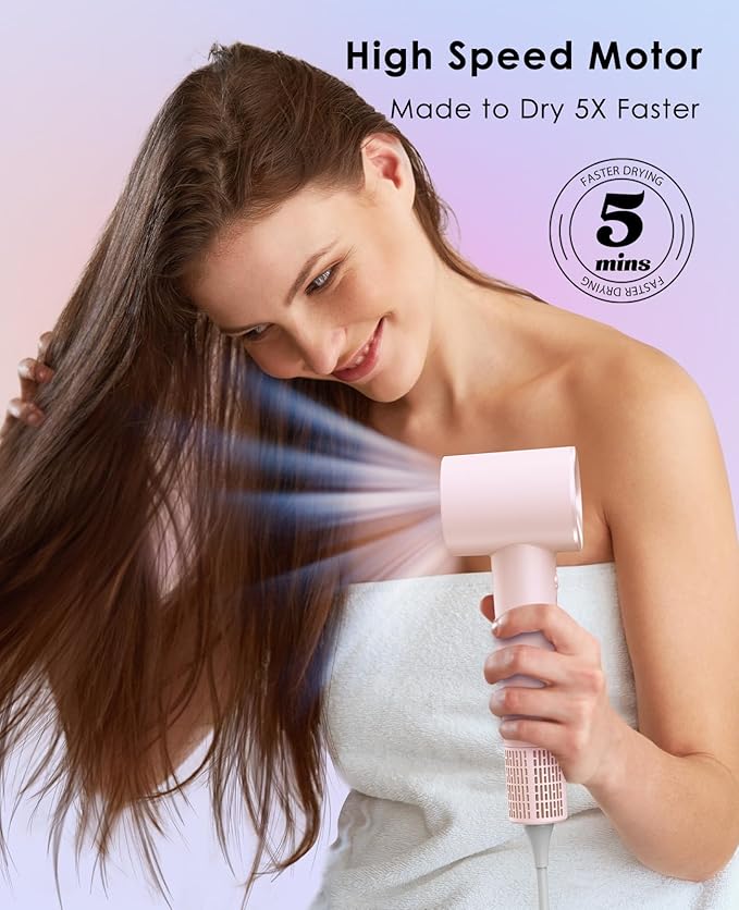Hair Dryer with Diffuser for Curly Hair, Negative Ionic Hairdryer, High-Speed Blow Dryer with 110, 000 RPM Brushless Motor, Fast Drying Lightweight Travel Hairdryer, Low Noise Quiet Hair Dryers