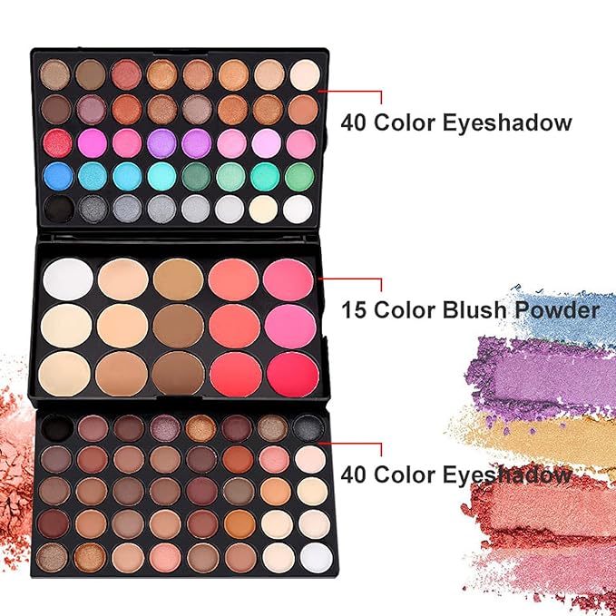 Professional All in One Makeup Kits for Women, Cosmetic Essential Starter Bundle, Eye Shadow, Blush, Liquid Lipgloss, Foundation Brush, Makeup Set with Makeup Bag, Christmas Valentines Gift Box