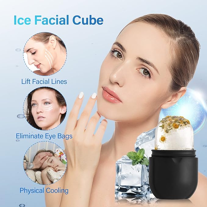 Ice Roller for Face Eye, Ice Roller Mold Face Skin Care Kit for Brighten Skin and Enhance Your Natural Glow Remove Fine Lines Shrink Pores Reduce Acne and Lubricate the Skin (Black)