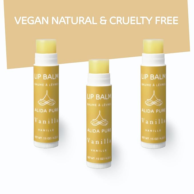 Vanilla Lip Balm Collection, Vegan Lip Balm Set, Beeswax Free, with Avocado Oil, Organic Jojoba Oil, and Vitamin E, Natural Moisturizer for Dry, Chapped Lips, 3 Tube Set