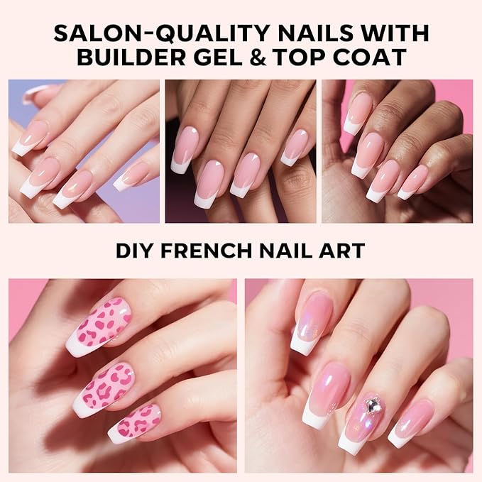 modelones French Tip Press on Nails, 150Pcs Long Square Fake Nails with Nail Box, Pink & White Gel Nail Tips for Women, Soft Glue-On Nails for Natural Salon Look, DIY Nail Art Kit (15 Sizes)