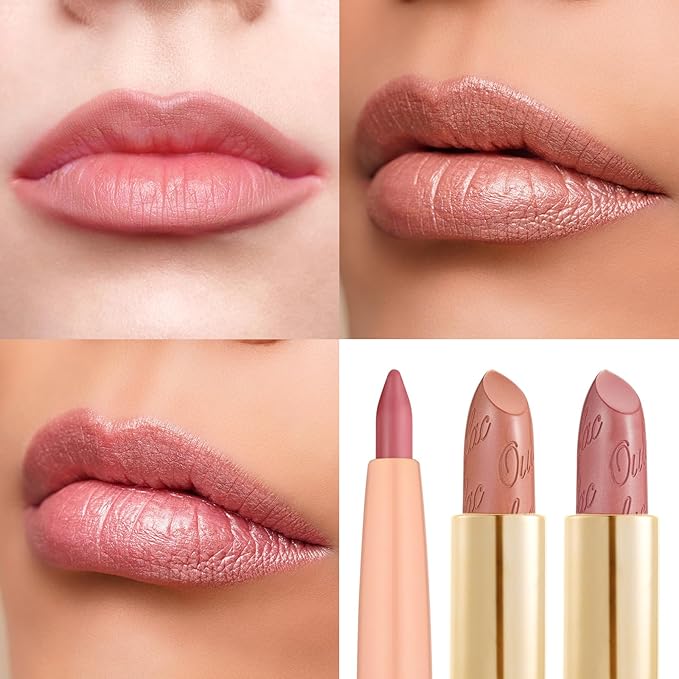 Oulac Lipstick & Lipliner Set 3PCS High Impact Lipcolor with Moisturizing Formula, Vegan Beauty, Full-Coverage Lip Color, Gift Lipstick for Women, LL01+07+13