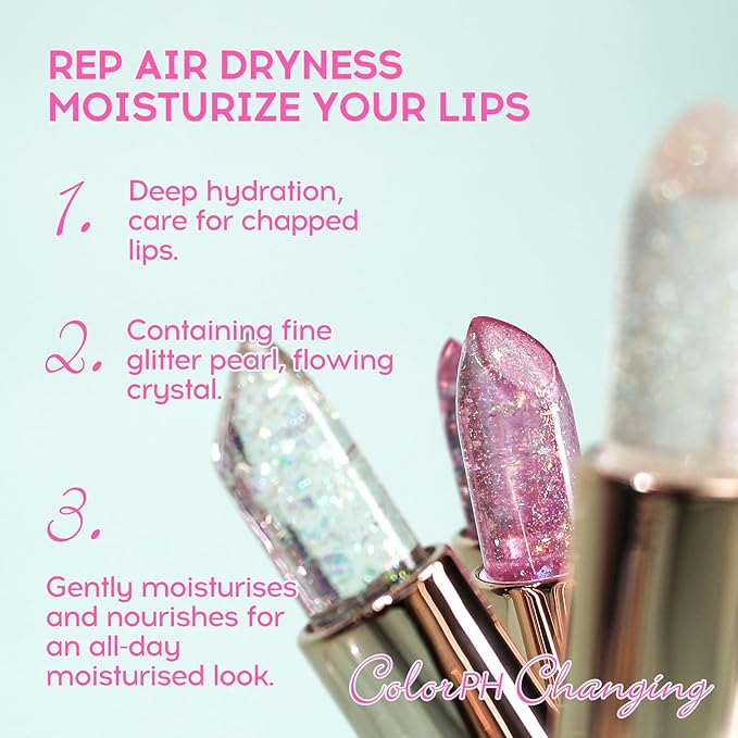 Pink Shimmer Lipstick, Ph Mood Magic Color Changing Lip Balm Plumping Glimmer Glow Lipstick Hydrating Lip Glow Oil Lasting Tinted Lip Balm Moisturizing Lips Care Temperature Jelly Lipstick(3#)