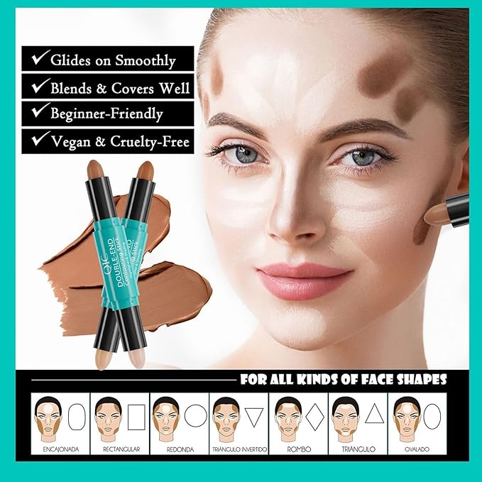 MEICOLY 2-in-1 Highlighter Contour Stick,Cool Toned Contour Stick,Makeup Highlighter Stick,Long Lasting Waterproof Bronzer Contour Pencil,Travel Cream Face Shaping Stick,01