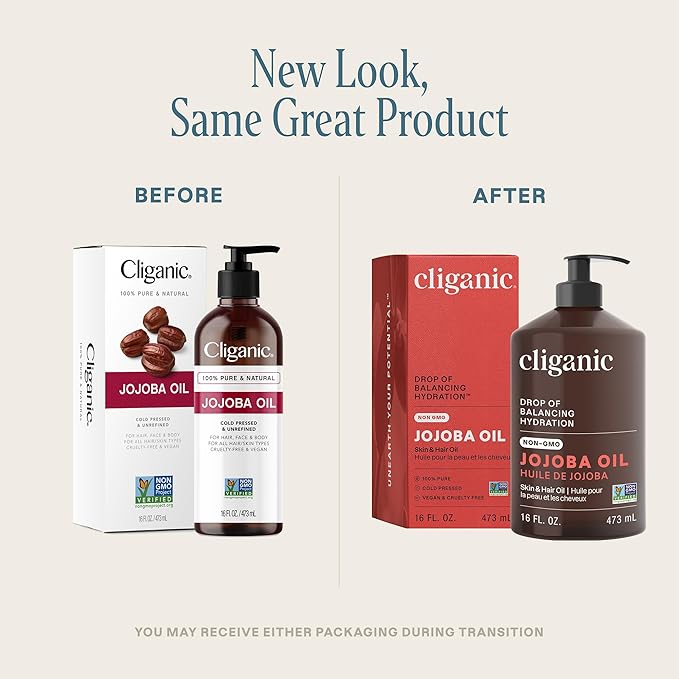 Cliganic Jojoba Oil Non-GMO, Bulk 16oz | 100% Pure for Skin, Hair & Face, Cold Pressed Natural Hexane Free - Hair Relaxer