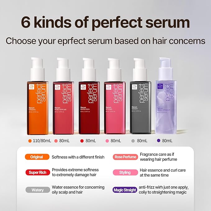 Mise En Scene Magic Straight Perfect Serum - Anti Frizz Hair Straightening Serum with heat protectant for straightener, hair tamer oil, Coconut Oil for Smooth, Silky, and Shiny Hair, 2.71 Fl Oz