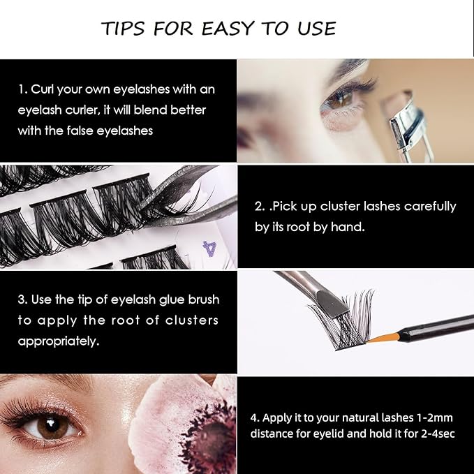 Cluster Lashes 72 Individual Lashes Clusters Eyelash Extensions False Eyelashes DIY Lash Extension Kit Reusable False Eyelashes Natural Look Mix 10-16mm C D Curl-DM01