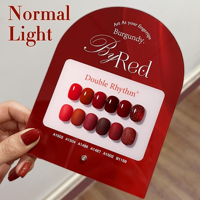 Double Rhythm 6 Pcs 15 ML Gel Polish Set Same Color Same Bottle Soak Off Gel Polish Kit Nail Art Manicure Salon DIY at Home for Women (Glitter Burgundy Dark Cherry Red Maroon-T6-7)