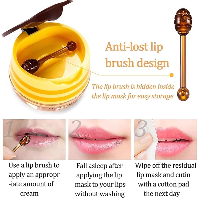 2 PCS Bee Lip Balm Honey Pot, Watermelon & Apple Lime Lip Sleeping Masks Overnight, Hydrating Prevention Dry and Cracked Lip Scrubs Exfoliator Lip Care, Reduces Lip Lines