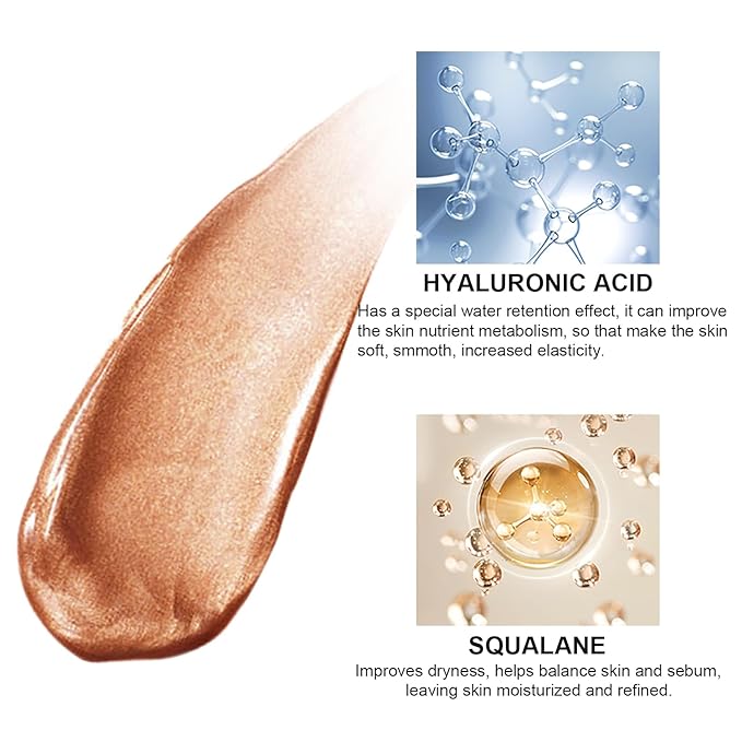 Natural Glow Liquid Filter Makeup, Longwear Face Luminizer, Complexion Booster For Any Part of the Body, Liquid Highlighter with Brush Kit, Infused Hyaluronic Acid, 1.06 fl oz (#05 MEDIUM/TAN)
