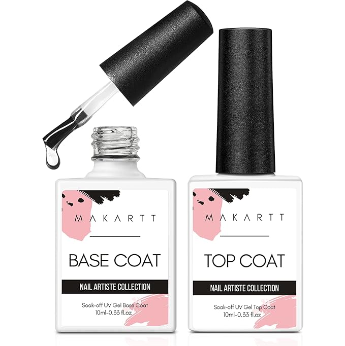 Makartt 2 Pcs Gel Top Coat and Base Coat Set - No Wipe Shine Finish Soak Off Base Top Coat Long Lasting for Gel Nail Polish, LED UV Lamp Need, Salon Quality Nail Manicure Gifts, 10ML