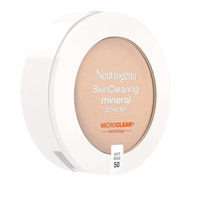 Neutrogena SkinClearing Mineral Acne-Concealing Pressed Powder Compact, Shine-Free & Oil-Absorbing Makeup with Salicylic Acid to Cover, Treat & Prevent Breakouts, Soft Beige 50,.38 oz
