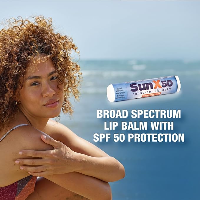 CoreTex Sun X 50 Lip Balm SPF 50 - Pack of 4 Broad Spectrum Sunscreen Lip Balms (Protects Against UVA/UVB Rays) - Water Resistant Up to 80 Minutes and Free of Parabens & Oxybenzone