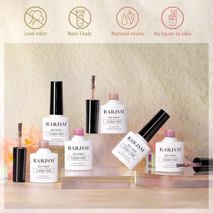 RARJSM Nude Jelly Glass Cat Eye Gel Nail Polish Set 6Pcs Champagne Gold Rose Blush Metal Pink Red Smoothie Ceramics Cateye Silver Glitter Gelpolish with Magnetic Stick UV LED Curing Require Home Salon