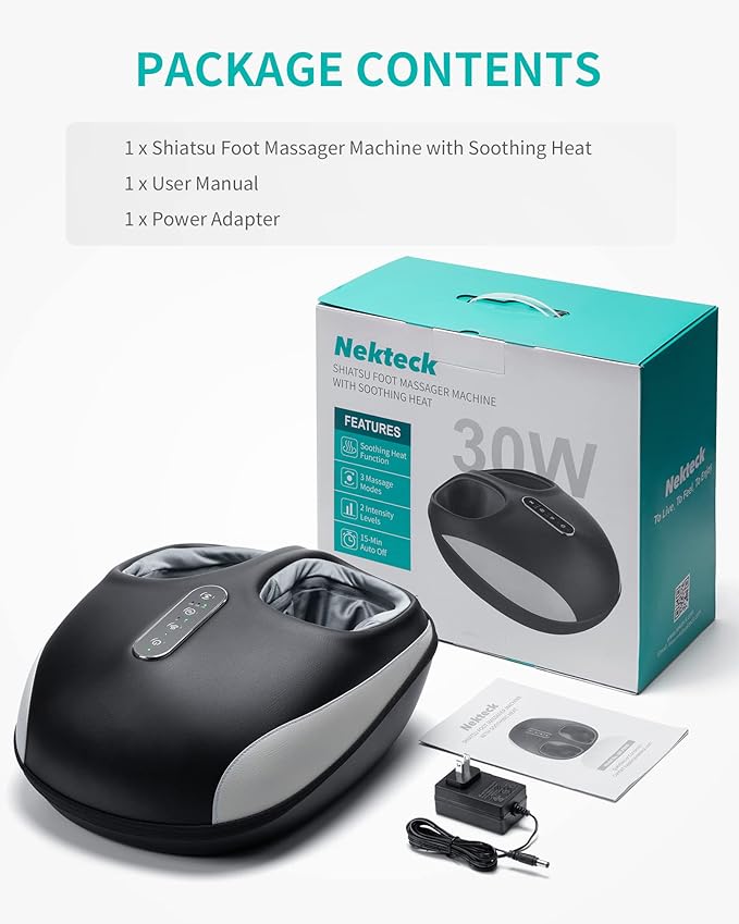 Nekteck Shiatsu Foot Massager with Heat for Neuropathy & Plantar Fasciitis, Electric Heated Feet Massager Machine for Pain Relief & Circulation, Birthday Christmas Gifts for Women Men Mom Dad Him Her