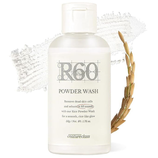 R60 Rice Enzyme Powder Face Wash Cleanser – Exfoliating, Deep Cleansing, Removes Pore Impurities for Soft Radiant Skin, Korean Skincare1.76oz
