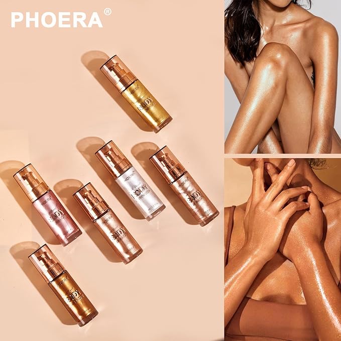 PHOERA Body Luminizer Highlighter, Waterproof Moisturizing and Glow For Face & Body, Face Body Glow Illuminator (101+103/Rose Gold+Glistening Bronze)