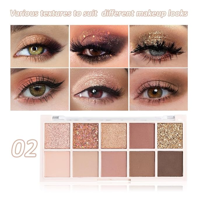 Ten Color Matte Shimmer Eyeshadow Makeup Palette,Orange Smoky Red Dark Golden & Nude Brown Pink Dark Brown 10 Color Series Powder Eye Shadow,Daily Makeup Eyeshadow,Easy to Carry,Vegan&Cruelty-Free 02#